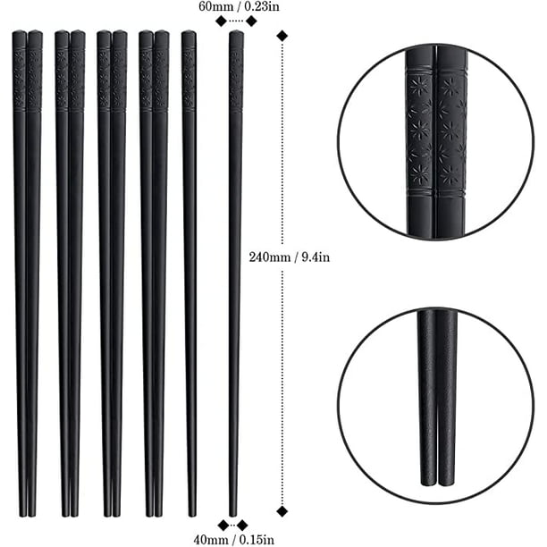 5 pares de palillos japoneses de metal japonés de aleación de PET y fibra  de vidrio, de grado alimenticio, de aleación de vidrio, con borde cuadrado