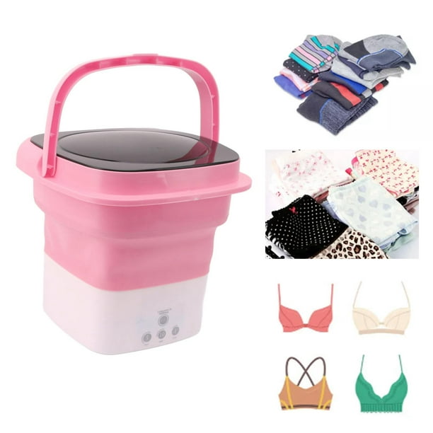 Lavadora portátil con cesta de drenaje, pequeña lavadora plegable para ropa  interior, calcetines, ropa de bebé, toallas, artículos delicados (rosa)