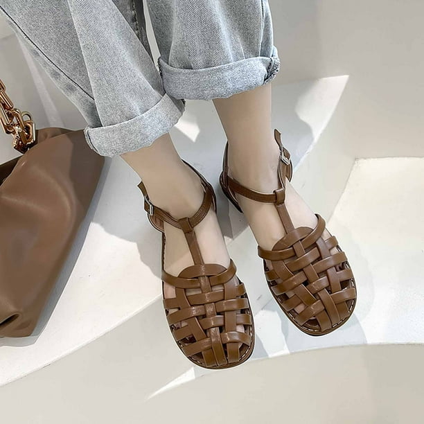 Sandalias romanas planas de nuevo tejidas informales con punta de hebilla para mujer Wmkox8yii shjk3645 | Walmart