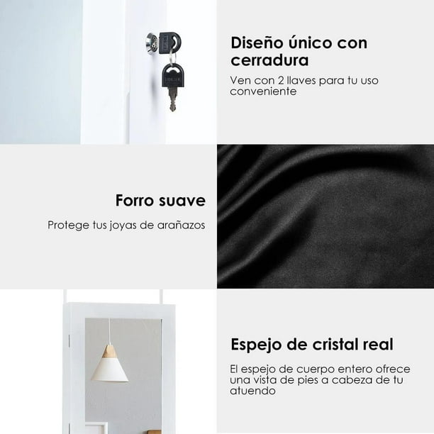 COSTWAY Espejo Joyero, Espejo Joyero de Pared/Puerta, Armario Joyero con  Cerradura, 40 x 12,5 x 120 cm, Blanco : : Moda