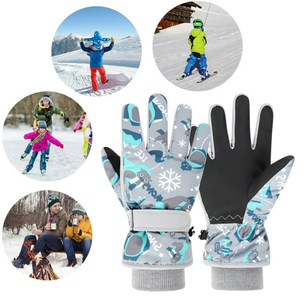 Guantes para niños, lindos guantes de esquí de muñeco de nieve para niños,  impermeables y cálidos, guantes de invierno al aire libre, guantes de 3