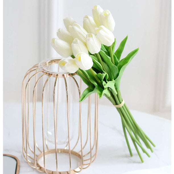 Tulipanes artificiales de poliuretano reales al tacto. Ramo de  10 flores artificiales para el hogar, la oficina y decoración de bodas  (color rosa).