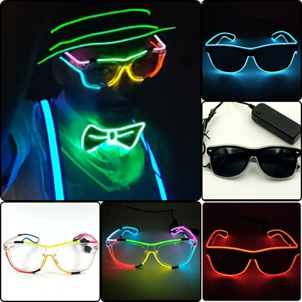 Luces EL Wire Neón Rave Gafas de sol resplandor intermitentes LED Disfraces  para fiesta, EDM, Halloween RB01