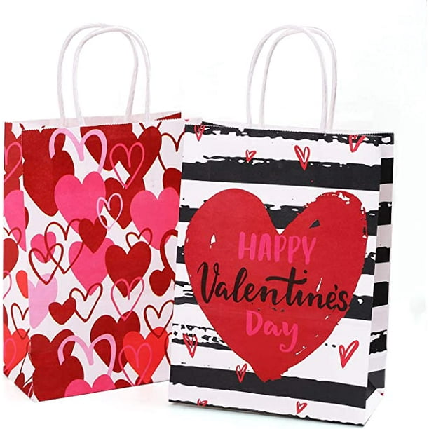 24 bolsas de regalo para el día de San Valentín, bolsas de papel kraft de  San Valentín con papel de seda rojo en forma de corazón, bolsa de regalo