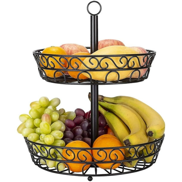 Frutero de 2 niveles, cesta de fruta de metal para encimera, estilo vintage  negro YONGSHENG 8390611640743