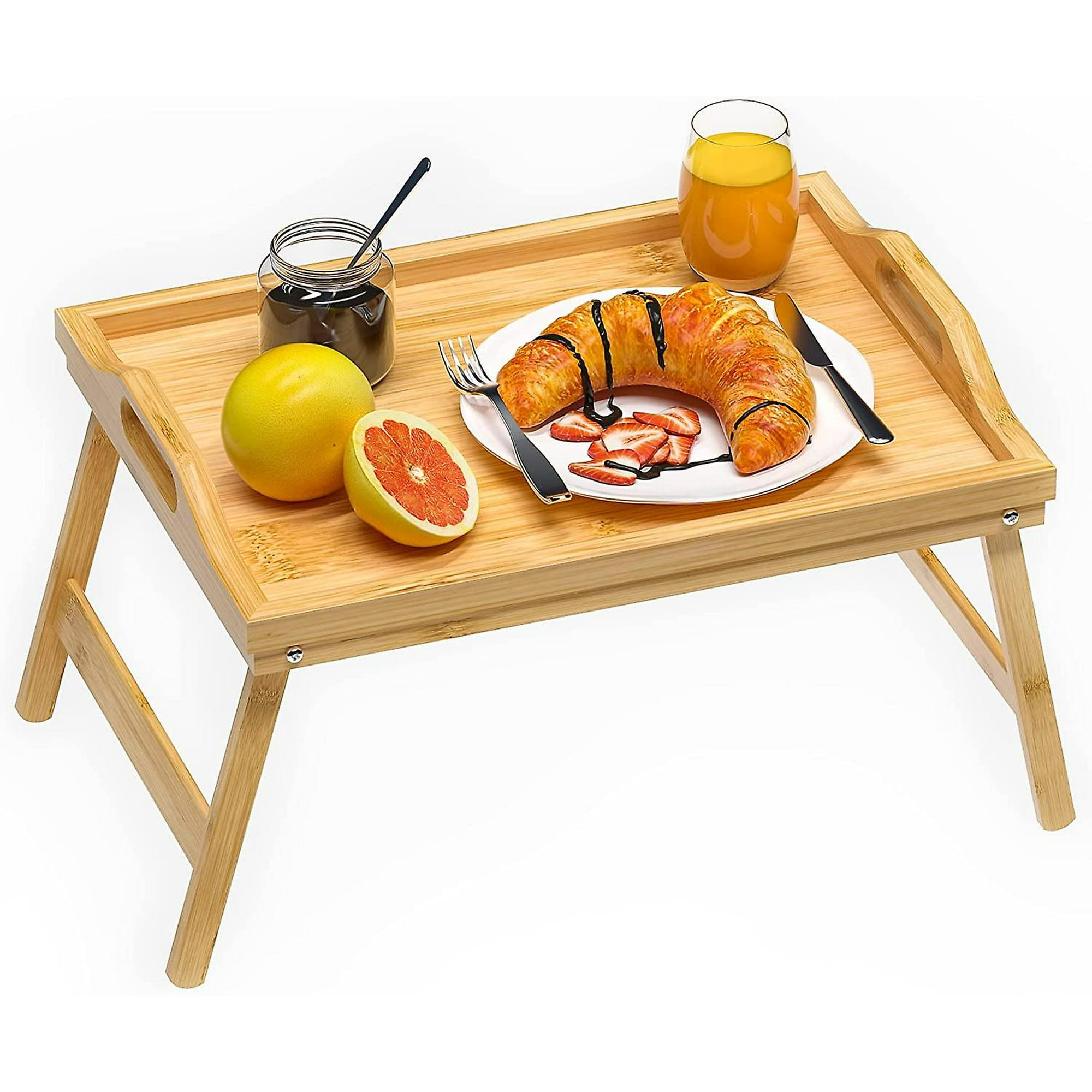 Mesa tipo bandeja de bambú con patas plegables Mesa de desayuno en la cama