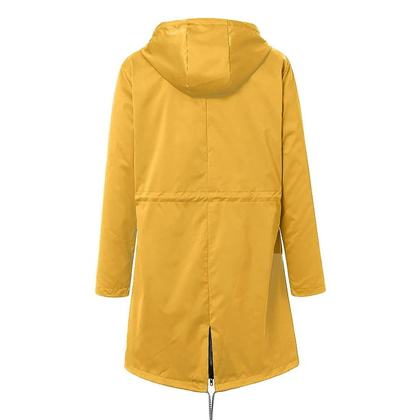  GFHD Chubasquero largo impermeable para mujer con capucha 316  (color: amarillo, talla: XXL) : Todo lo demás