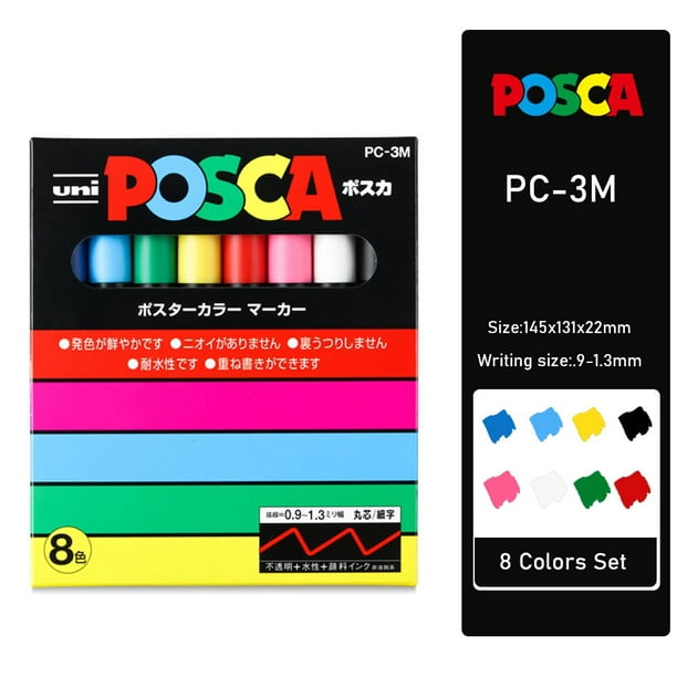 Uni Posca-Juego de rotuladores de pintura, PC-1M, PC-3M, 7/8/15, póster  POP, tinta pigmentada a base de agua con estuche de vinilo Original