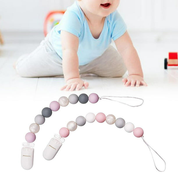 Cadena para chupete de bebé, 4 unidades, 4 colores, abrazadera de cadena  para chupete de silicona suave, clip de silicona con clips suaves y firmes
