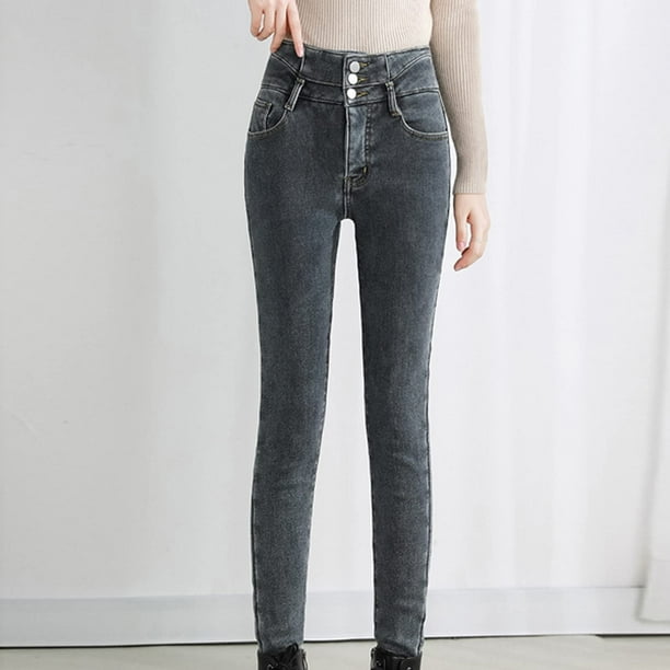 Pantalones Vaqueros Térmicos Para Mujer Jeans Elásticos Felpa Cálidos  Invierno