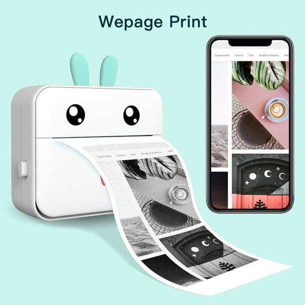  Mini impresora portátil para smartphone, impresora térmica  inalámbrica con 7 rollos de papel, impresora de bolsillo sin tinta  Bluetooth inteligente para imagen, etiqueta de recibo, notas, impresión de  código QR 