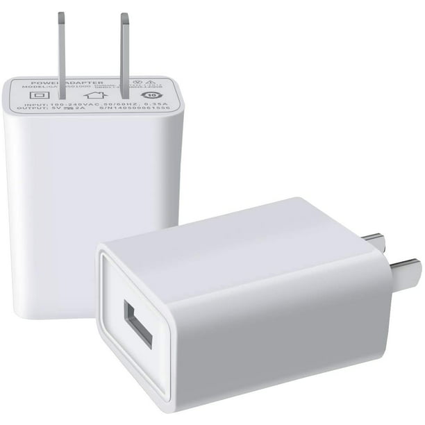 Cargador de pared USB. Enchufe de pared USB 5 V 2 A adaptador de  alimentación de CA compatible con iPhone, Pad, Samsung, tableta, Kindle y  más (paquete de 2 blancos) Zhivalor CZDZ-ZH87