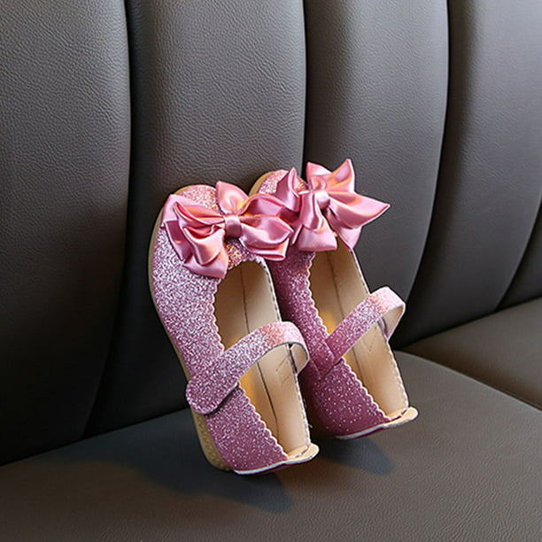 Zapatos de tacón bajo de cuero sintético con lazo para niñas pequeñas