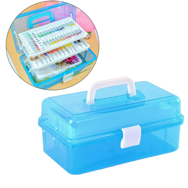 Caja de almacenamiento de plástico '' con bandeja, organizador  multipropósito y estuche de almacenamiento para manualidades y cosméticos ,  Azul BLESIY
