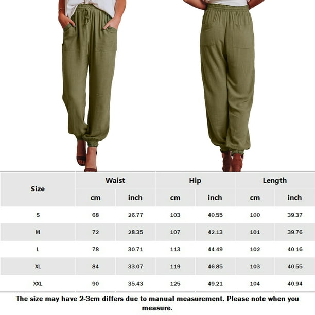 Pantalones Anchos Pantalones holgados para mujer Pantalones básicos con cordón  Cintura elástica Color sólido Traje diario Ygjytge Verde Militar M para  Mujer