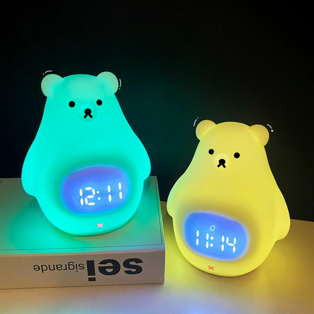 Oso de luz nocturna para niños, lindo reloj despertador, cosas Kawaii, 7  colores de control remoto para niños, lámpara portátil recargable por USB  de silicona para bebé, adolescente, niño, regalo de JAMW