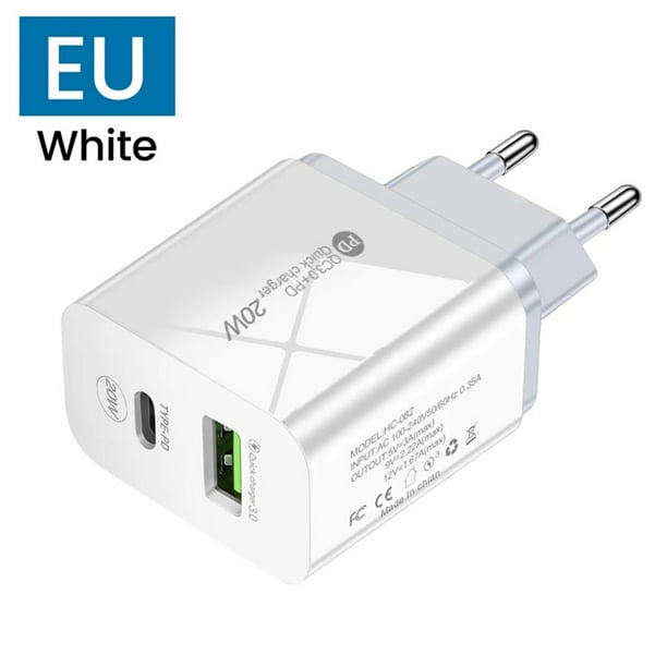 Pequeño cargador rápido USB tipo C PD 20W enchufe de la UE blanco