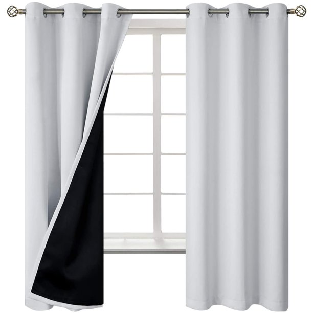 Cortinas opacas 100% con aislamiento térmico para dormitorio con forro  negro, cortina con ojales reductores de ruido para oscurecer la habitación  completa de doble capa (2 paneles) Ormromra WMZL-2111-5