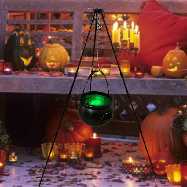 Caldero de brujas para decoración de Halloween al aire libre, caldero de  bruja grande en trípode con luces, caldero negro de plástico para dulces