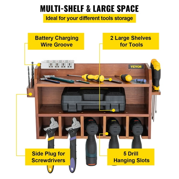 Organizador de herramientas eléctricas con estación de carga, soporte de  pared para taladro, estantes de almacenamiento de garaje para organización  y