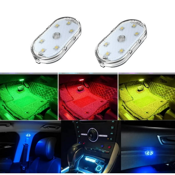 2 luces LED para coche, 7 colores, iluminación ambiental interior