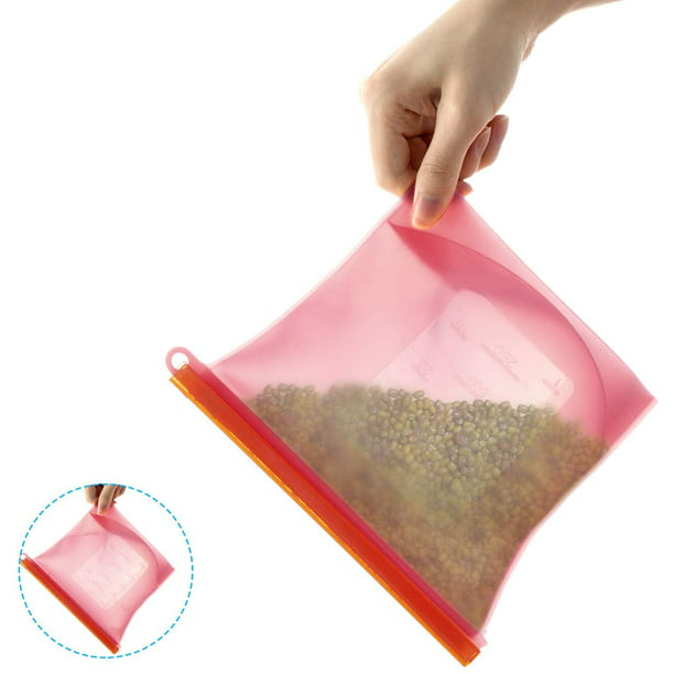 Juego de bolsas reutilizables de silicona para almacenamiento de alimentos,  (4) bolsas medianas de conservación de alimentos de 35 onzas, envoltura de