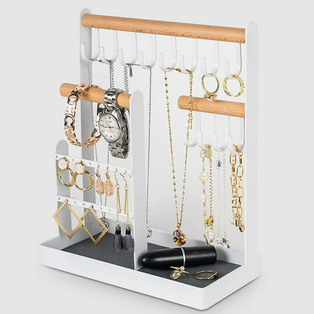 Firlar Soporte organizador de joyas, soporte para collares, soporte de  joyería con caja de almacenamiento grande blanca, 3 niveles organizador de