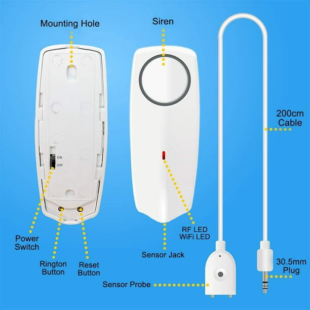 Sensor inteligente de fugas de agua, Detector de nivel de desbordamiento de  agua, sistema de alarma de sonido de seguridad, Monitor remoto, Tuya, WiFi