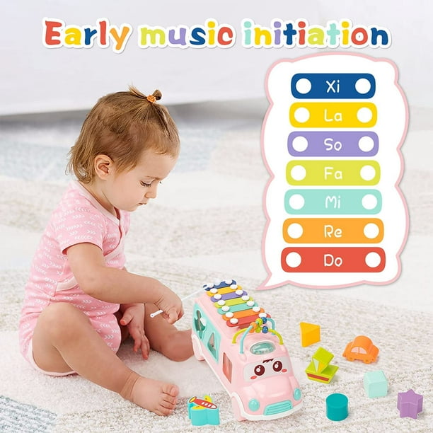 Juguetes para bebés de 12 a 18 meses, juguetes para niños de autobús  musical, juguetes para niños y niñas de 1 año con bloques de construcción