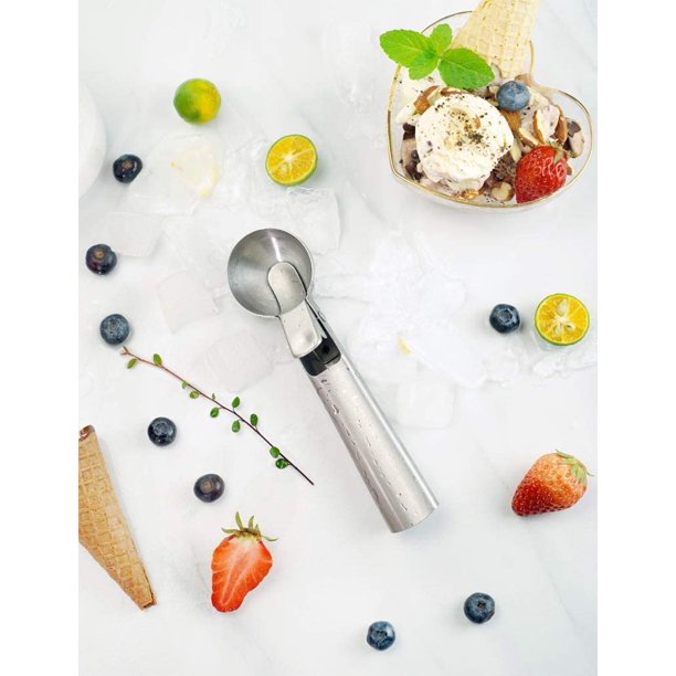 Utooo - Cuchara para helado de acero inoxidable con gatillo fácil, para  frutas y puré de patatas, cuchara para sandía, cucharas para galletas para