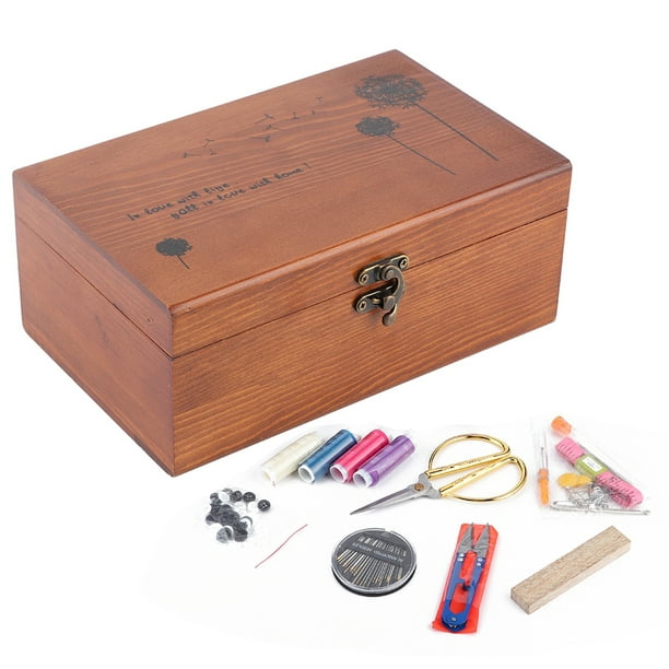 Caja de costura de madera, caja vacía Vintage para botones de agujas de  hilo, herramientas de costura para el hogar, bricolaje, caja de costura de