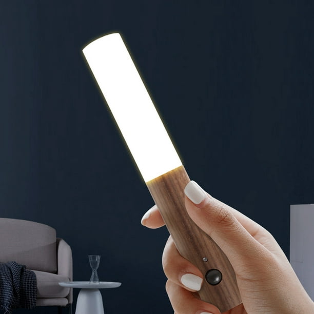 Luz nocturna Sensor de movimiento Luz interior Led Lámpara portátil  magnética Sin enchufe Carga USB Lámpara de pared para pasillo Dormitorio  Armario Mesa, etc.,Nogal
