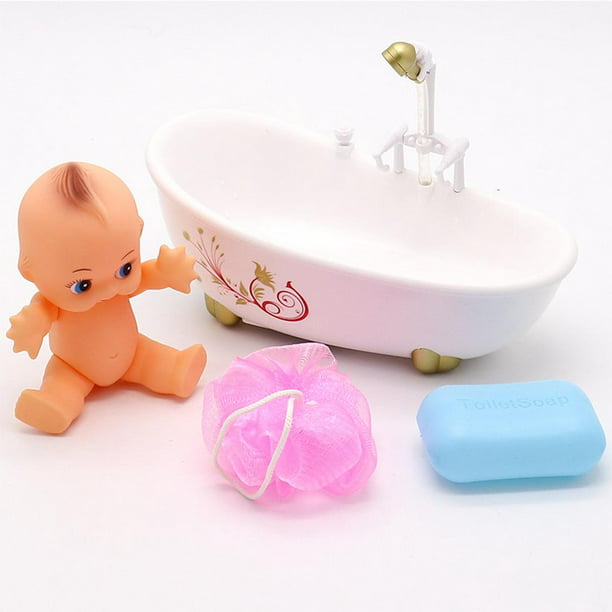 Juego de bebé muñeca de bebe con muñeca de vinilo de 10 pulgadas, bañera de  baño rosa, toalla, jabón de juguete y gel de ducha, y pato de goma, el
