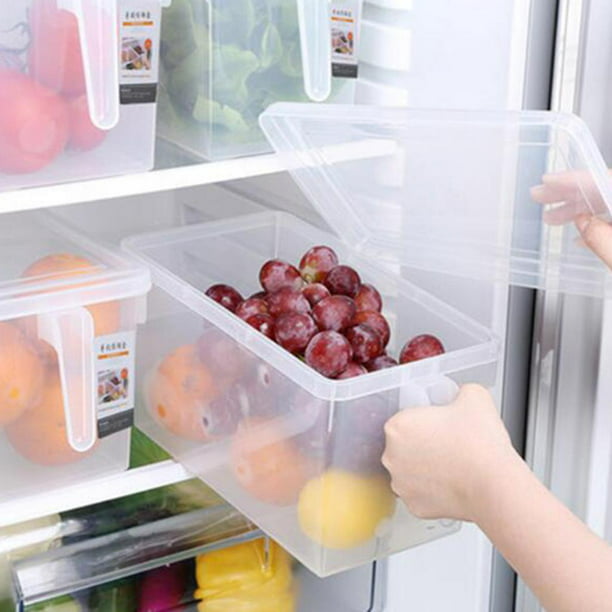 Comprar Contenedores organizadores para refrigerador, caja de  almacenamiento de alimentos apilable con asa, despensa de plástico  transparente, herramienta organizadora de alimentos y congelador, 1 ud.