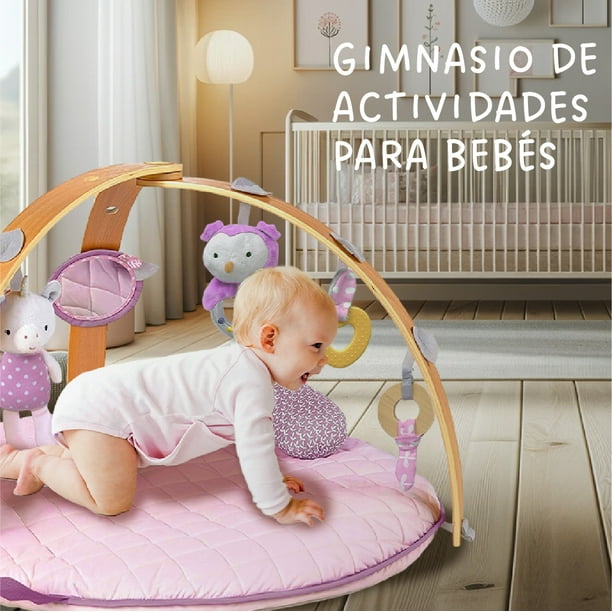 Gimnasio para Bebe Violeta de Madera Montessori Premium - Gym para Bebe con  Base Acolchonada - Baby Gym Plegable, Ligero y Fácil de Transportar - Gimnasio  Bebe con 5 Juguetes + Almohada
