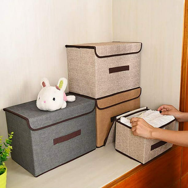 cajas de almacenamiento de tela con asas, cajas organizadoras con  tapa,cestas de lino cubo para el hogar, dormitorio, armario, oficina,  guardería, .