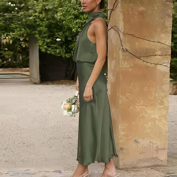 Mujer Vestido recto holgado sin mangas verde mujer