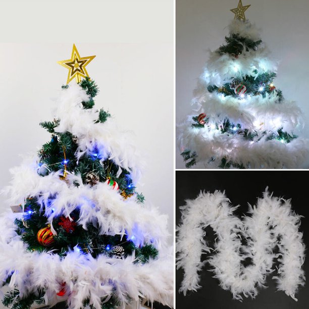 Tira de Boa de plumas blancas para decoración de árbol de Navidad