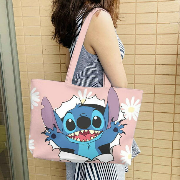Bolso de mano con estampado de dibujos animados de Disney Lilo & Stitch,  bolso de compras con patrón de pequeño monstruo informal a la moda, bolso  reutilizable ecológico13 Deng Xun unisex