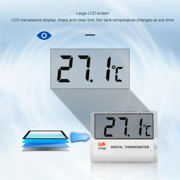 Termómetro de acuario, pantalla LCD sumergible, termómetro digital  impermeable para acuario con ventosa transparente para pecera