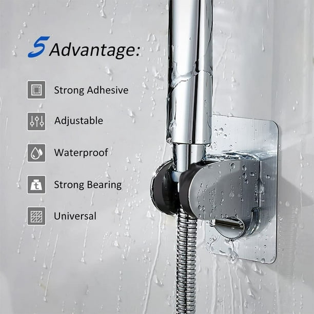 Soporte de ducha, soporte de cabezal de ducha de pared desmontable  autoadhesivo con ángulo ajustable, impermeable, resistente, montado en la  pared para baño hotel JM