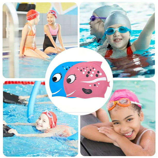  Gorro de natación para niños, paquete de 2 gorros de natación  divertidos de silicona para niñas y niños, sombreros de natación con diseño  de tiburones y minnows de dibujos animados 