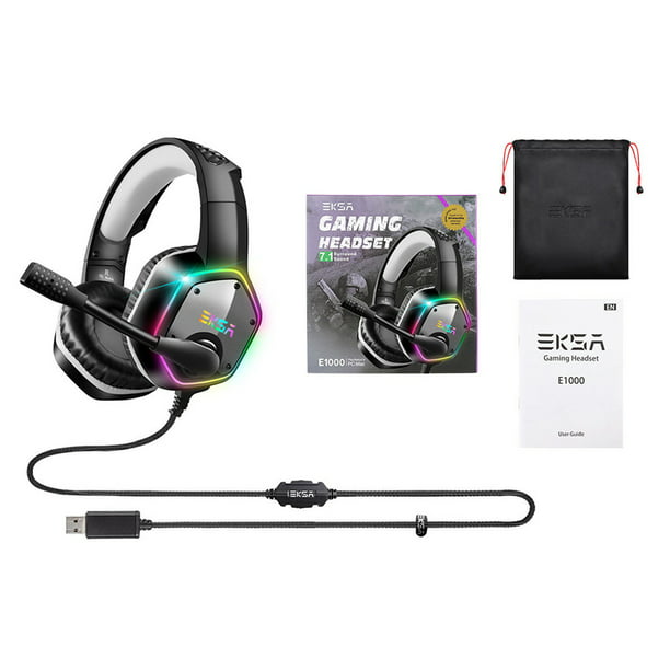 AURICULARES GAMER HEADSET EKSA E1000 V-SURROUND 7.1 RGB PC PS4 VERDE