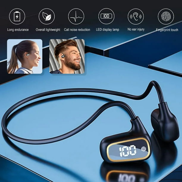 Auriculares abiertos, con pantalla digital Auriculares deportivos  inalámbricos de conducción de aire Auriculares ligeros Bluetooth 5.3 con  micrófono para correr, conducir, andar en bicicleta
