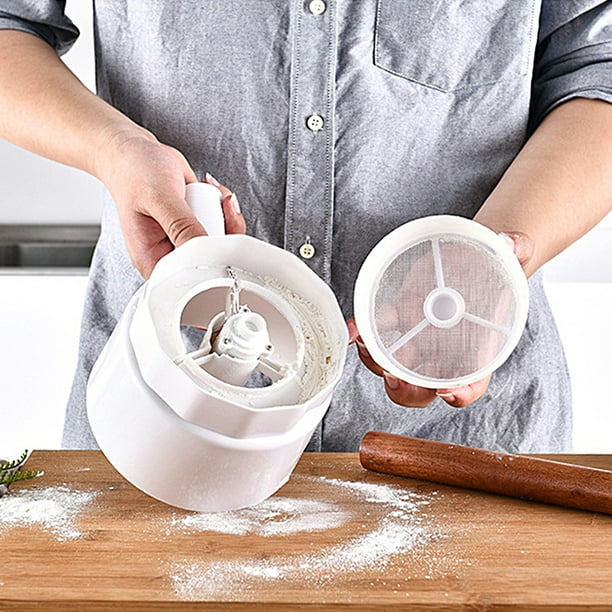 HandHeld Electric Flour Sieve Plastic Cup Shape Flour Sifter Battery  Operated Flour Sifter Cakes Sugar Mesh Sieve Baking Tool
