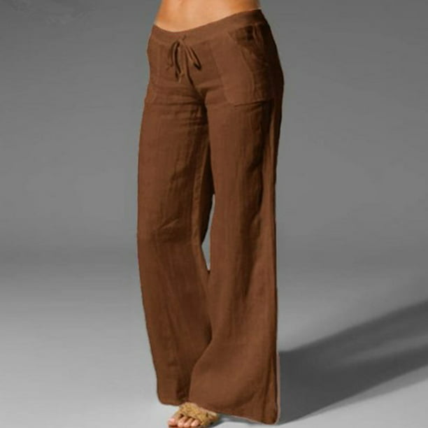  Pantalones de lino para mujer para verano, con cordón