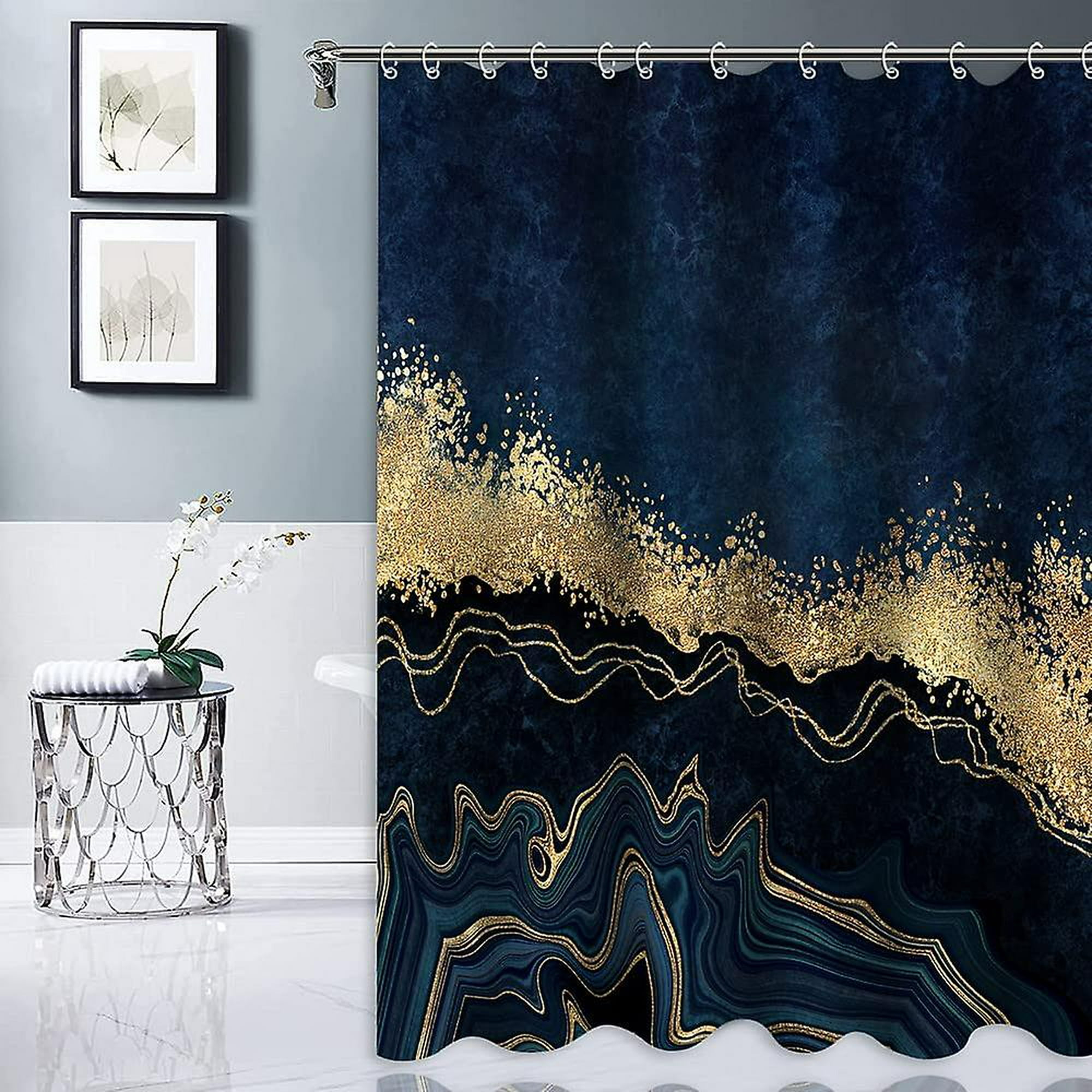 MitoVilla Juego de cortinas de ducha de mármol dorado, cortina de ducha de  tela abstracta amarilla para decoración de baño, cortina de ducha estándar