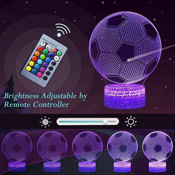  Linkax - Regalos de fútbol para niños y niñas, lámpara de fútbol  con ilusión 3D de Linkax con control remoto, cambio de 16 colores,  decoración de habitación, regalos de cumpleaños y