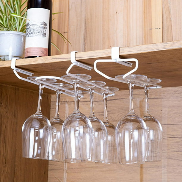 Estante de copa de vino - debajo del gabinete Vástago Soporte de copa de  vino Vasos Colgador de almacenamiento Organizador colgante de metal para  cocina de bar