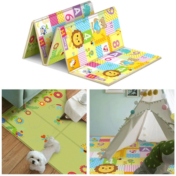 Alfombra de juego plegable para bebés, alfombra de juego grande para bebés  y niños pequeños, 43 x 43 pulgadas, diseño de animales del bosque